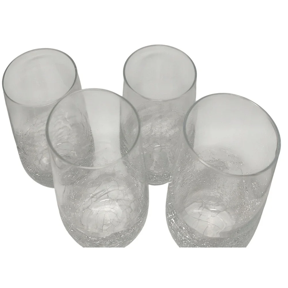 Pier 1‎ Crackle Glass Tumblers Angled Slant Rim Highball Six Inches Set of Four